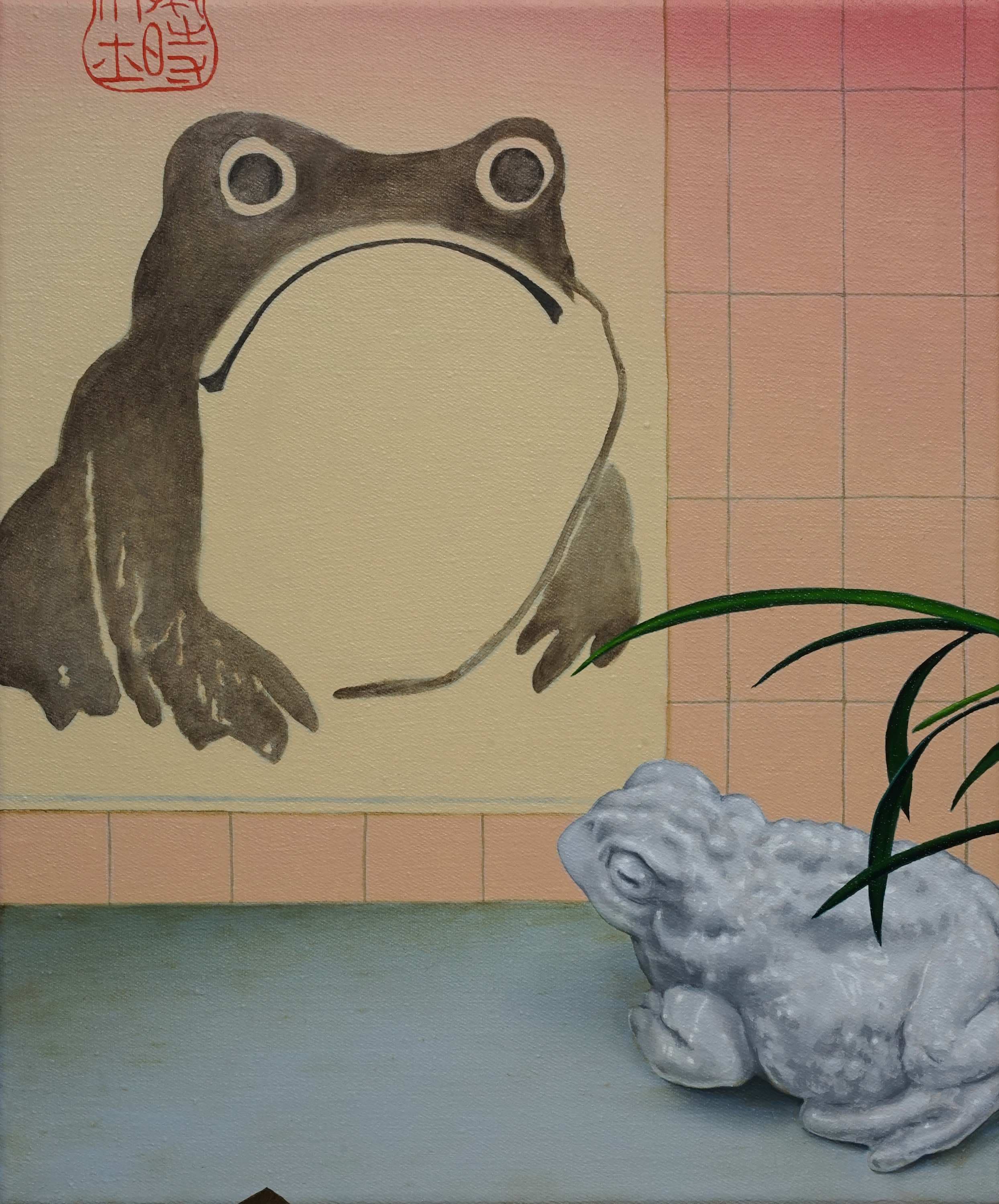Jonathan Kraus "Toad considering a nose job", Gemälde, Öl auf Leinwand